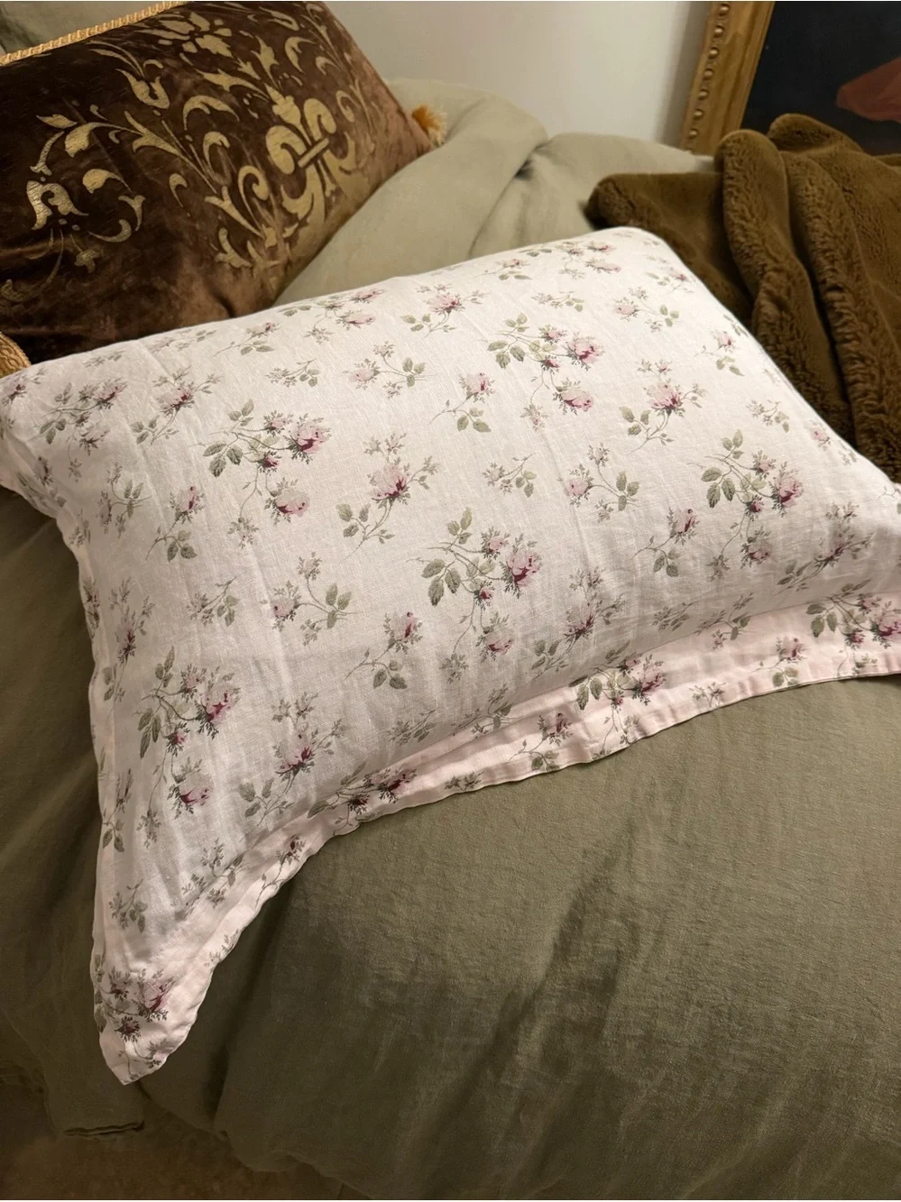 Vintage Bella Notte linen light rose/pale pink PAIR OF STANDARD SHAMS 2” flange